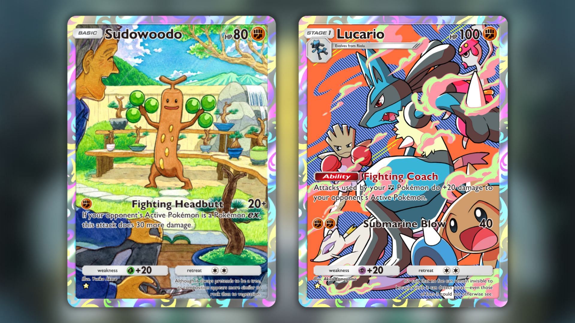 Sudowoodo and Lucario as seen in the game (Image via The Pokemon Company)